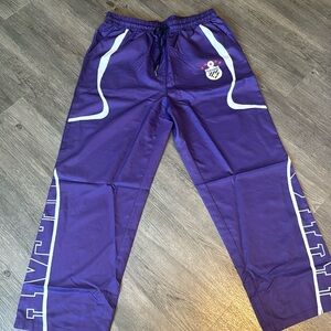 Purple track pants
